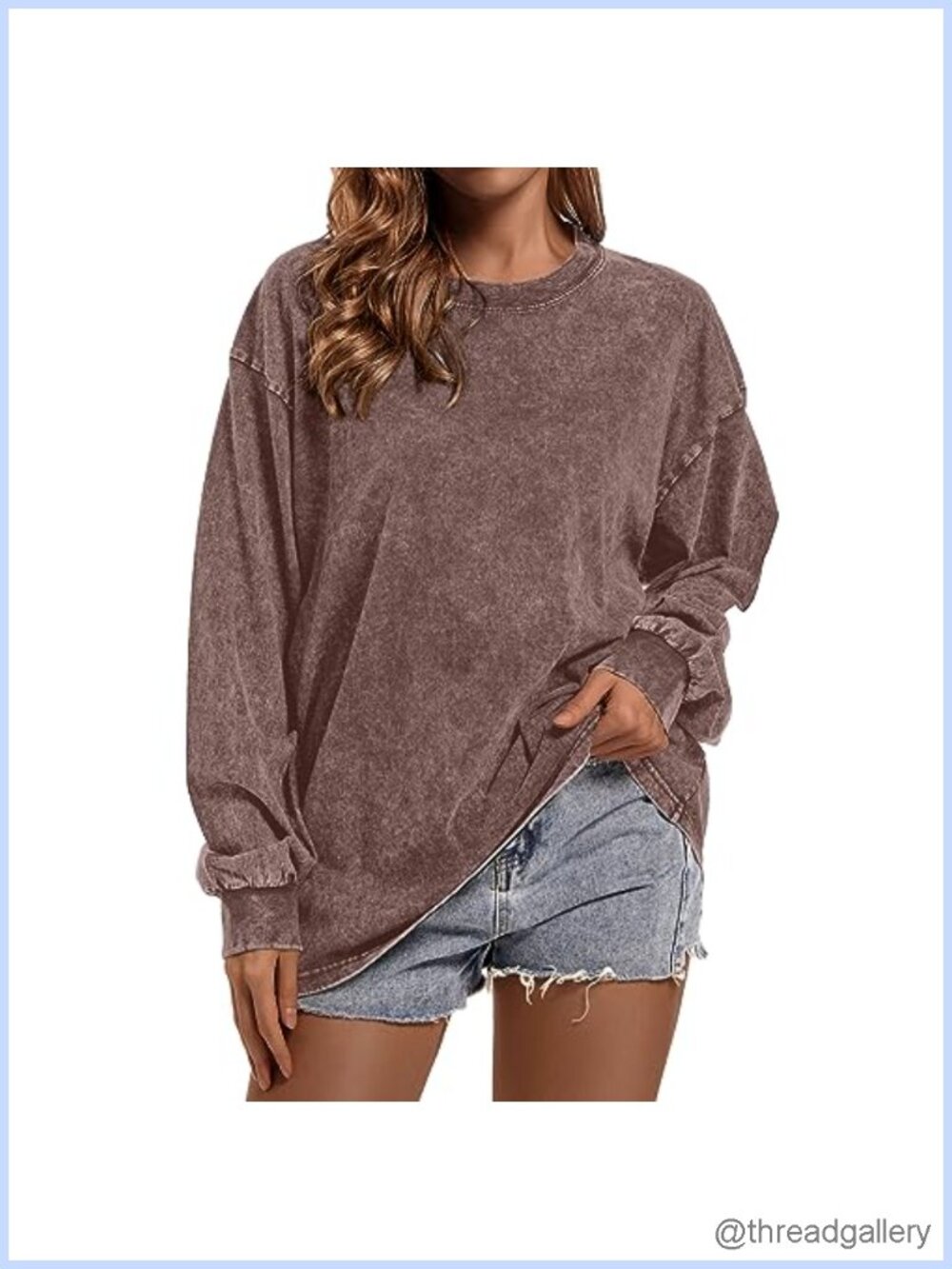 Oversized Long Sleeve Crewneck Vintage Acid Wash Cotton Tee